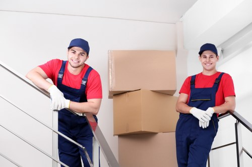 Packed moving boxes and furniture for a Marylebone relocation