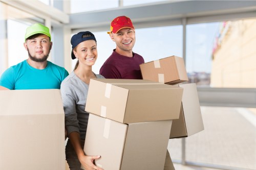 Packed boxes and furniture prepared for a house move in Marylebone