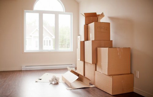Commercial removals equipment and office furniture being moved in central London
