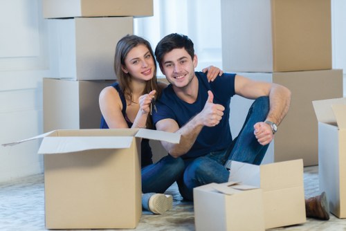 Removal van and moving crew working in a Marylebone area