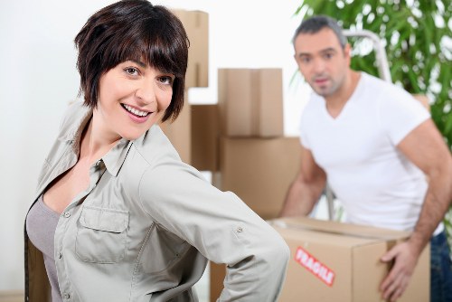 Packed boxes and furniture prepared for a home removal in Marylebone